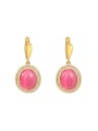 thumb Elegant Pink Oval Shaped Opal Drop Earrings 0