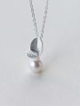 thumb Elegant Leaf Shaped Artificial Pearl S925 Silver Necklace 0
