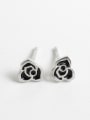 thumb Tiny Black Flower Silver Women Stud Earrings 0