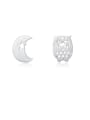 thumb 925 Sterling Silver With Smooth  Simplistic Asymmetry  Moon Stud Earrings 0