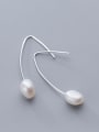 thumb 925 Sterling Silver With Platinum Plated Cute Oval Artificial Pearl Earrings 0