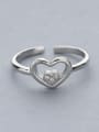 thumb Simple Hollow Heart Tiny Zirconias 925 Silver Opening Ring 0