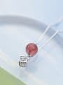 thumb Temperament Square Shaped Pink Crystal S925 Silver Necklace 1