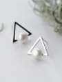 thumb Elegant Triangle Shaped Artificial Pearl Silver Stud Earrings 0