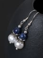 thumb Retro style Freshwater Pearl Blue Stone Bead 925 Silver Earrings 0