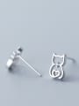 thumb 925 Sterling Silver With Silver Plated Hollow Cute Cat Stud Earrings 1