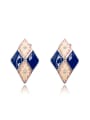 thumb Blue Diamond Shaped Flower Pattern Enamel  Stud Earrings 0