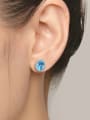 thumb Swiss Blue Topaz Women Oval Shaped Stud Earrings 1