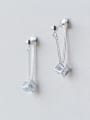 thumb All-match Square Shaped Shimmering Zircon Silver Drop Earrings 0