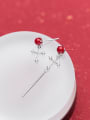 thumb All-match Cross Shaped Asymmetric Red Shell S925 Silver Stud Earrings 1