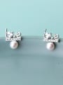thumb Creative Monogrammed Shaped Artificial Pearl S925 Silver Stud Earrings 1