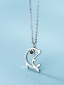 thumb 925 Sterling Silver With Platinum Plated Simplistic Dolphin Necklaces 2