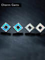 thumb Copper inlay blue opal square personality stud earrings 0