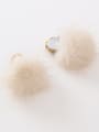 thumb Alloy With Platinum Plated Cute Round  Fabric Texture Plush Ball Drop Earrings 4