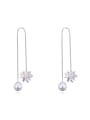 thumb Fashion Shiny Zirconias-Covered Flower Imitation Pearl Alloy Line Earrings 0