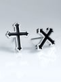 thumb 925 Sterling Silver With Platinum Plated Simplistic Cross Stud Earrings 0