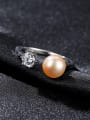 thumb Sterling silver zircon natural freshwater pearl free size ring 3