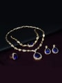 thumb Alloy Imitation-gold Plated Vintage style Sapphire and CZ Four Pieces Jewelry Set 2