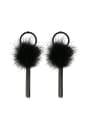 thumb Fashion Fluff Ball Black Chain Tassels Drop Earrings 0