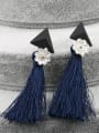 thumb Fashion Blue Cashmere Tassels Little Daisy Flower Black Enamel Drop Earrings 2