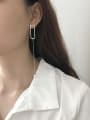 thumb Sterling silver minimalist asymmetrical synthetic pearl earrings 1