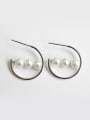 thumb Simple White Artificial Pearls Silver Stud Earrings 2