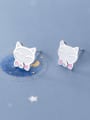 thumb 925 Sterling Silver With Silver Plated Cute Pink Cat Stud Earrings 2