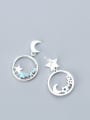 thumb 925 Sterling Silver With Platinum Plated Fashion Asymmetry  Stars Moon Stud Earrings 0
