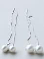 thumb 925 Sterling Silver With Platinum Plated Trendy Ball Threader Earrings 0