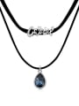 thumb Simple Double Black Rope Water Drop austrian Crystal Alloy Necklace 2