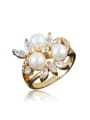 thumb Glittering 18K Gold Plated Artificial Pearl Flower Ring 0
