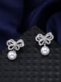 thumb Copper With Platinum Plated Cute Bowknot Stud Earrings 3