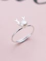 thumb All-match Adjustable Antlers Shaped Artificial Pearl Ring 1