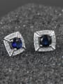 thumb Fashion Shiny Zirconias-covered Little Square 925 Silver Stud Earrings 1