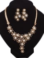 thumb Fashion Imitation Pearls Rhinestones Flowers Alloy Two Pieces Jewelry Set 0