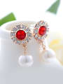 thumb Flowery Red Crystal Artificial Pearl Alloy Stud Earrings 1