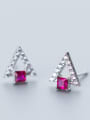 thumb Elegant Triangle Shaped Pink Zircon S925 Silver Stud Earrings 0