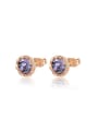 thumb Purple Round Shaped Austria Crystal Stud Earrings 0