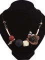 thumb Retro style Cloth Flower Wooden Geometries Alloy Necklace 1