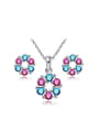thumb Colorful Flower Shaped Austria Crystal Two Pieces Jewelry Set 0