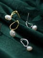 thumb 925 Sterling Silver With  Artificial Pearl Simplistic Oval Drop Earrings 1