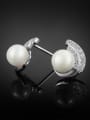 thumb Exquisite Artificial Pearl Shiny Zirconias 925 Sterling Silver Stud Earrings 3