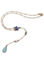 thumb Alloy Fashion Simple Water Drop-Shaped Artificial Stones Long Sweater Necklace 1