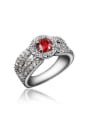 thumb Elegant Red Round Shaped Zircon Copper Ring 0