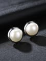 thumb Sterling Silver  round Freshwater Pearl Stud Earrings 0