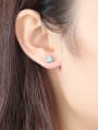 thumb Sterling silver retro triangle turquoise stud earrings 1