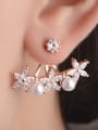 thumb Fashion Marquise Zirconias Flower Imitation Pearls Stud Earrings 1