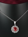 thumb Red 18K Platinum Plated Flower Shaped Zircon Necklace 2