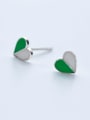 thumb Elegant Green Heart Shaped S925 Silver Glue Stud Earrings 0