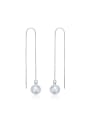 thumb Simple White Artificial Pearl 925 Silver Line Earrings 0